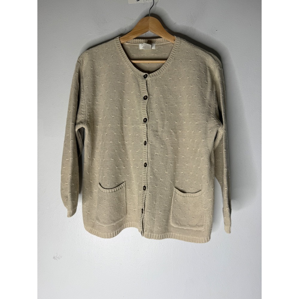 Christopher & Banks Tan Beige Ramie Cotton Knit Button Front Cardigan Sweater L